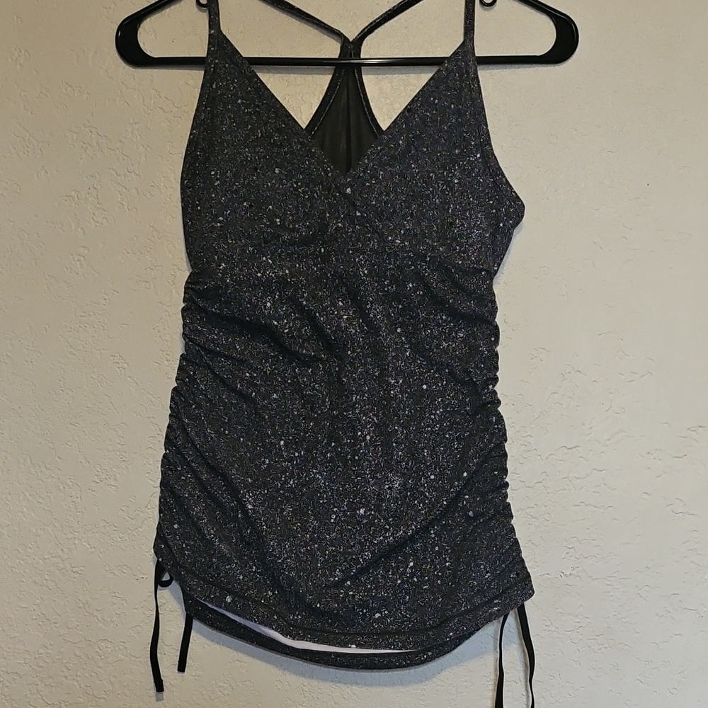 Lululemon Full Freedom Tank Top Size 8 Cinched Sides Mesh Back Womens Grey Sport